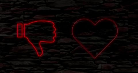 Neon Icons Representing Love and Opinion with Dark Background