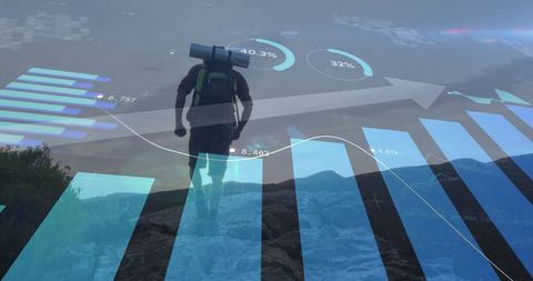 Financial Growth Concept with Mountain Hiking Overlay