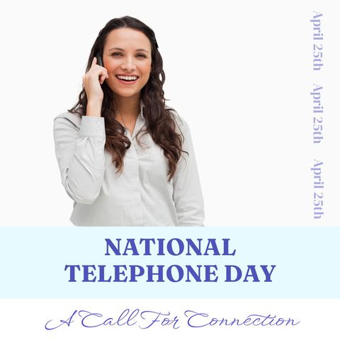 Celebrating National Telephone Day with Smiling Woman on Smartphone - Download Free Stock Templates Pikwizard.com