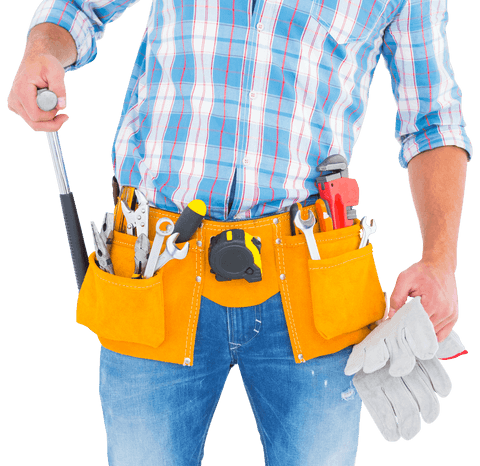transparent midsection of handyman holding tools and gloves - Download Free Stock Videos Pikwizard.com