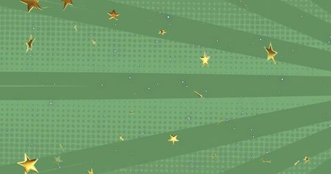 Green retro radial halftone backdrop with gold stars, glitter accents and vintage beams