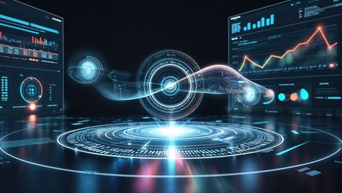 Futuristic holographic car simulation in high-tech lab