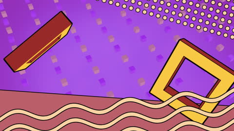 Retro Abstract Animation with Geometric Shapes on Purple Background