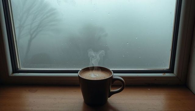 Cozy Ceramic Mug in Front of Foggy Wet Window