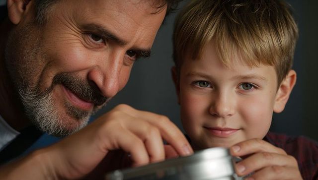 Closeup father and son tinkering together, hands-on mentoring and family bonding