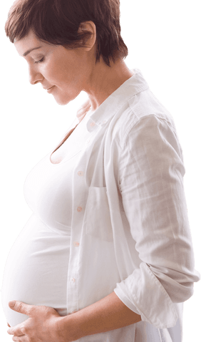 Gradient Transparent Side View Pregnant Woman In Casual White Attire