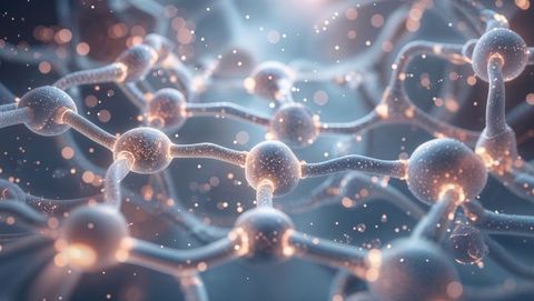 Futuristic digital network of spherical nodes with glowing particles