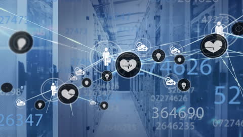 Futuristic Digital Network Overlaid on Server Room Background