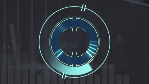 Futuristic Neon Data Visualization Over Urban Cityscape