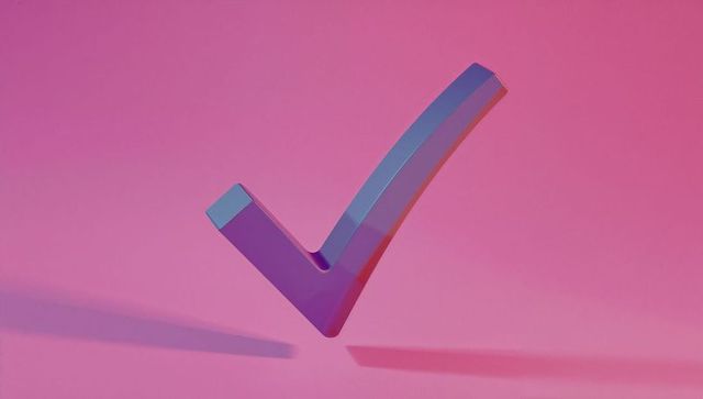 3D Check Mark on Gradient Background Signifying Success