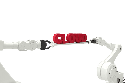 Transparent robotics holding cloud text technology concept
