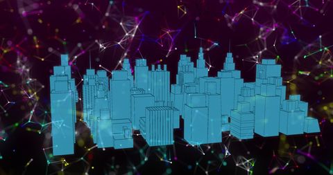 Futuristic 3D Digital Network Over Blue Cityscape Model