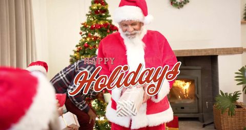 Santa Giving Gifts to Diverse Senior Friends on Christmas