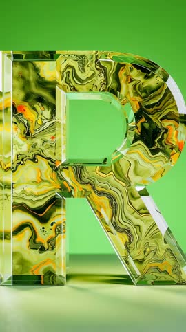 Rotating 3D Marbled Letter R Revealing Swirling Veins on Mint Green Vertical Loop
