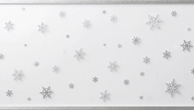 Scattered silver snowflakes on white panel with glitter metallic frame holiday backdrop