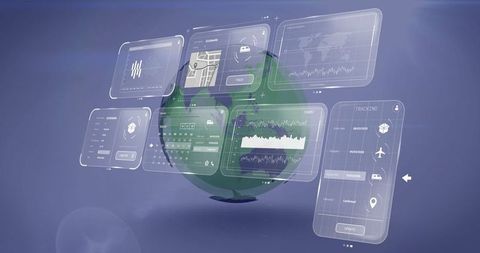 Futuristic Global Data Visualization Interface with Digital Panels - Download Free Stock Images Pikwizard.com