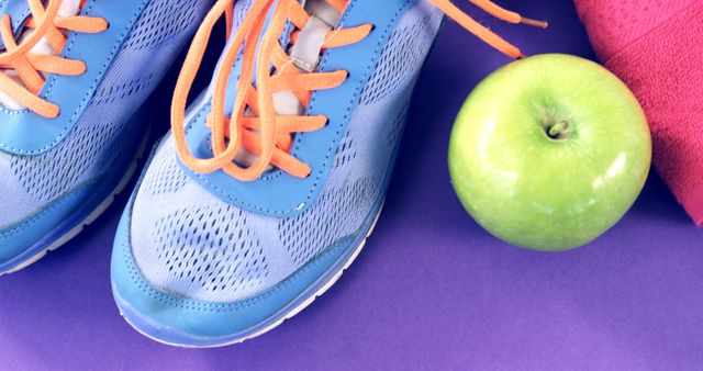 Healthy Lifestyle Concept with Running Shoes and Green Apple - Download Free Stock Images Pikwizard.com