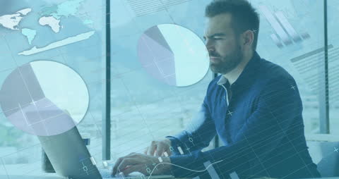 Businessman Analyzing Data with Global Digital Overlay