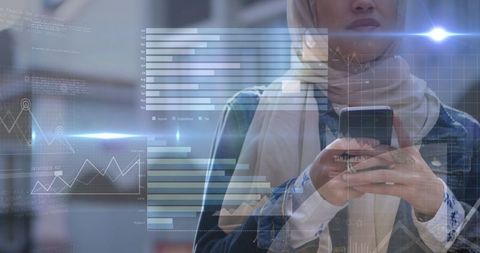 Futuristic Technology Concept with Woman Using Smartphone