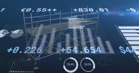 Digital Interface with Scaffolding and Financial Charts Overlay