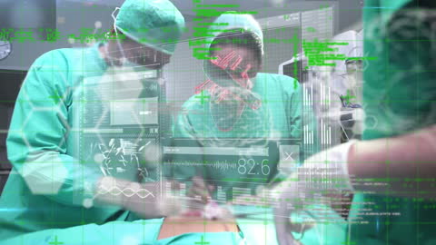 Futuristic Surgery with Digital Interface Overlay in Operating Room