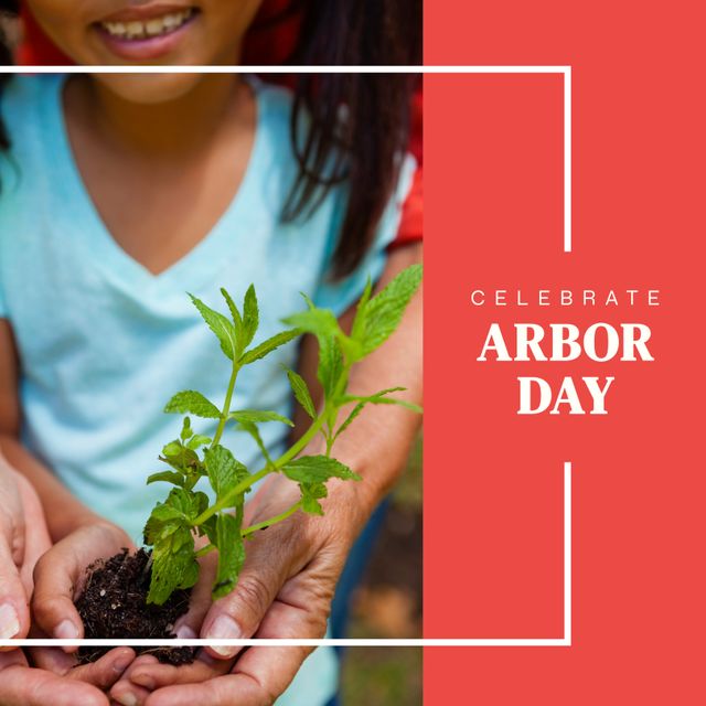 Celebrating Arbor Day with Girl Holding Seedling - Download Free Stock Templates Pikwizard.com