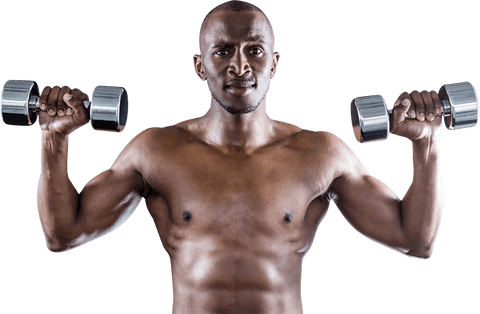 Transparent athlete lifting dumbbells in workout routine