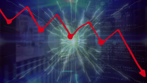 Glowing Data Chart and Light Trails for Economic Trends