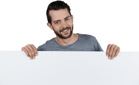 Portrait Smiling Man Holding Blank Cardboard Transparent Background - Download Free Stock Videos Pikwizard.com