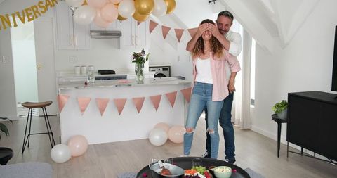 Romantic surprise with anniversary celebration and decoration
