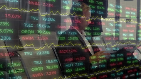 Businessperson Analyzing Stock Market Trends at Airport