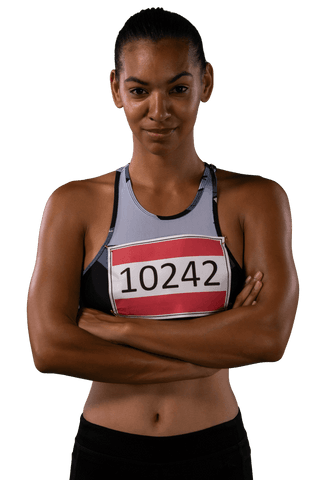 Confident Biracial Female Runner on Transparent Background