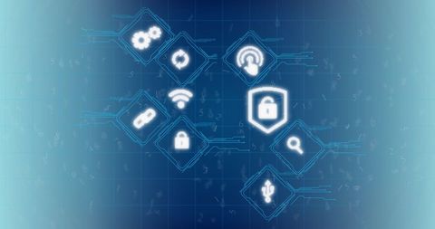 Futuristic Technology Icons on Digital Grid Background - Download Free Stock Images Pikwizard.com