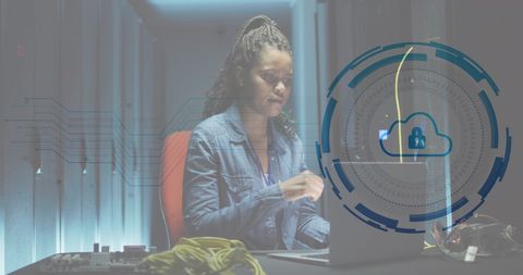 Engineer managing digital security in modern data center