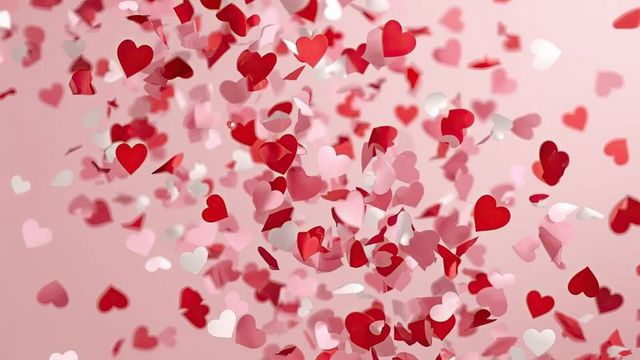 Heart-Shaped Confetti in Air on Soft Pink Background for Romantic Celebrations