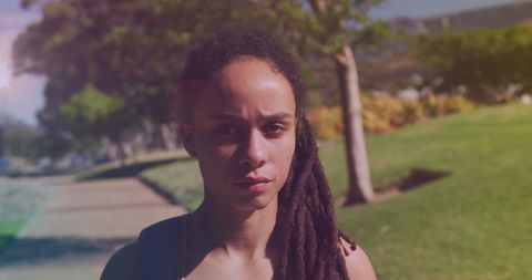 Focused African American Woman in Park Morning Sunlight - Download Free Stock Images Pikwizard.com