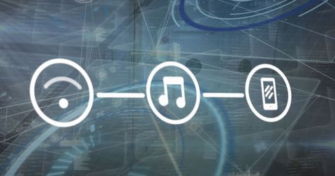 Digital Connectivity with Media Icons and Data Processing - Download Free Stock Images Pikwizard.com