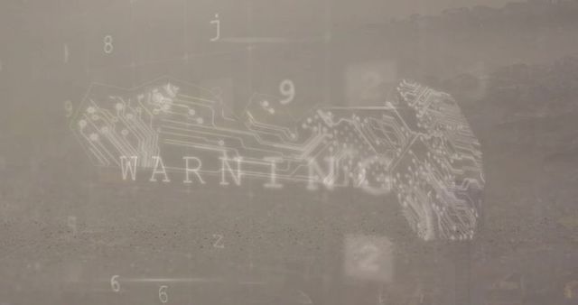 Futuristic Digital Warning Concept over Dusty Landscape