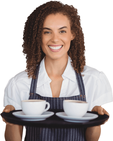 Cheerful Barista with Coffee on Transparent Background