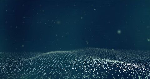 Glowing dots forming dynamic digital wave