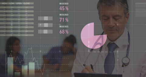 Doctor Analyzing Data Amid Medical Office Environment