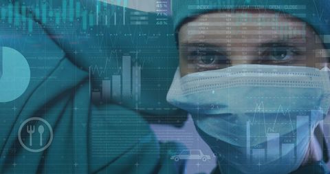 Healthcare Professional Analyzing Financial Data in Technological Interface