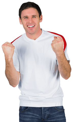 Transparent Cheering Football Fan in White Shirt Excited Victory Pose