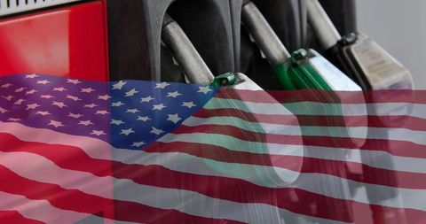 Gasoline Pumps with Overlay of American Flag Symbolizing Energy Independence - Download Free Stock Images Pikwizard.com