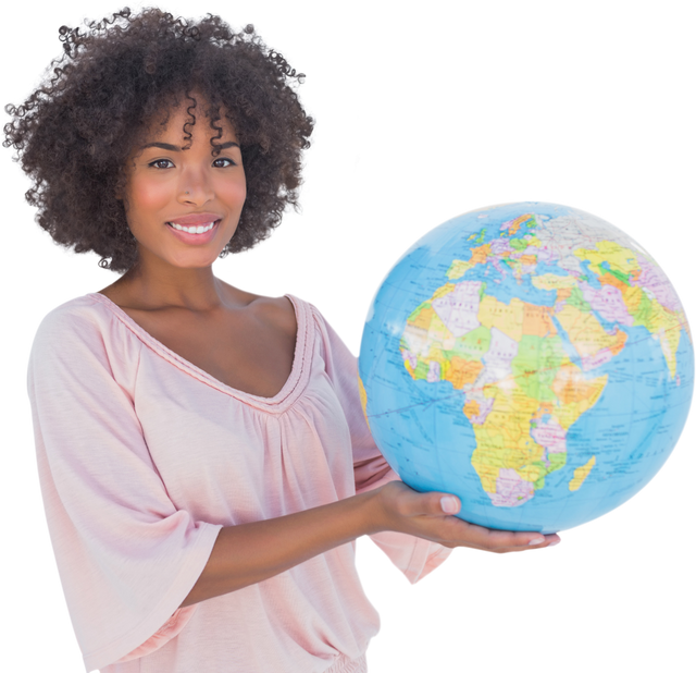 Smiling Woman Holding Globe Among Transparent Background - Download Free Stock Videos Pikwizard.com