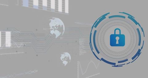 Cybersecurity and data protection with lock icon and global network overlay