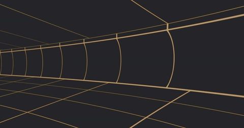 Futuristic Gold Tunnel with 3D Grid Lines