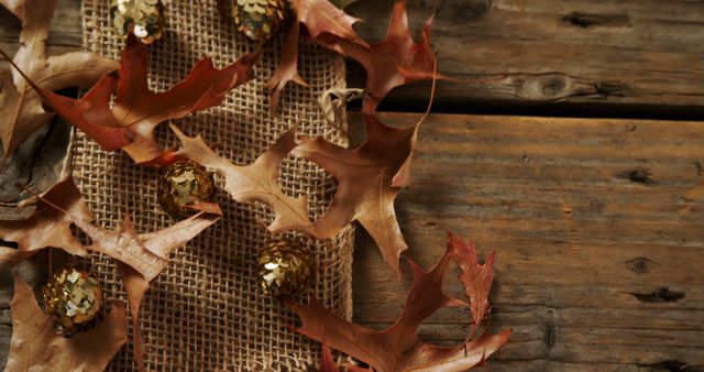 Rustic Autumn Decorations with Golden Accents and Dry Leaves - Download Free Stock Images Pikwizard.com