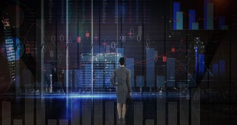 Businesswoman Analyzing Financial Data on Virtual Screen Overlay - Download Free Stock Images Pikwizard.com