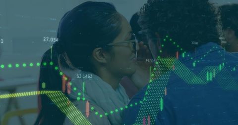 Business Colleagues Gossiping with Financial Data Overlay